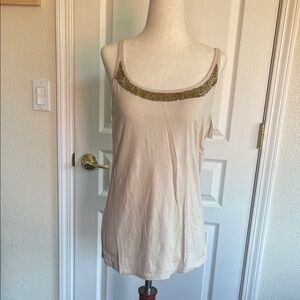 New York & Company Cream Tank Top with Gold Accents